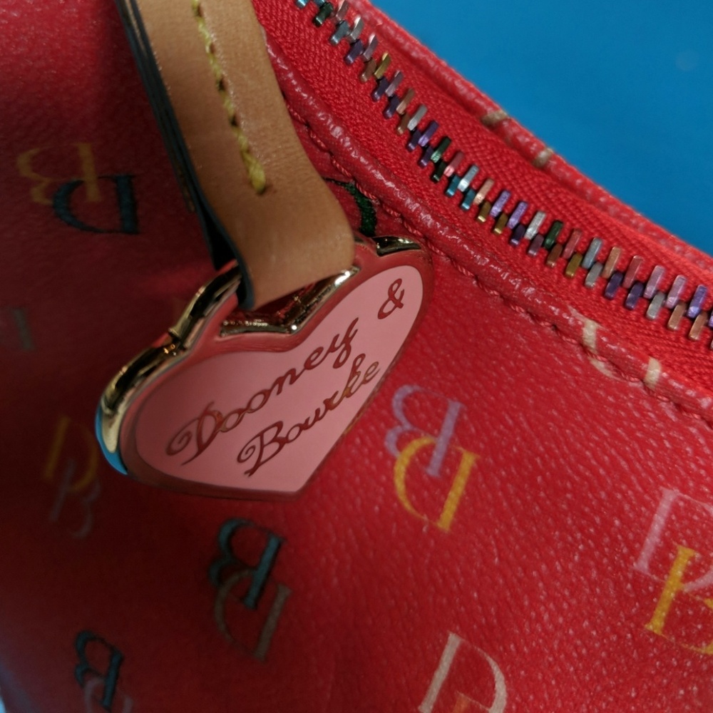 Dooney & Bourke Red purse w/ rainbow logo & zipper